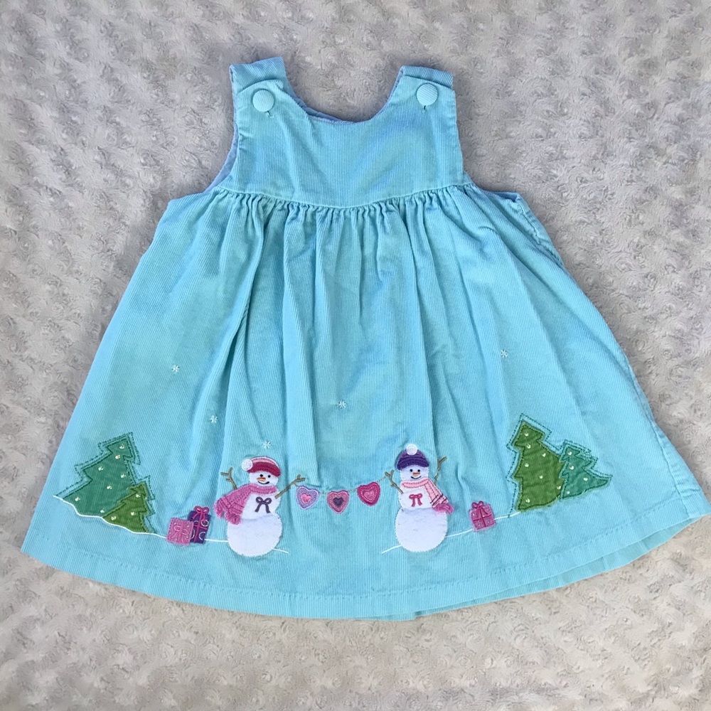 Snowman Jumper Dress Blue Corduroy 3T Pink Hearts
